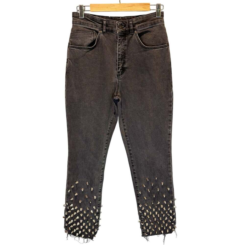 The Ragged Priest Washed Black Slim Leg Jeans with Metal Stud Details - size 28